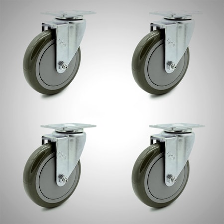 Service Caster 5 Inch SS Gray Polyurethane Wheel Swivel Top Plate Caster Set SCC-SS20S514-PPUB-4